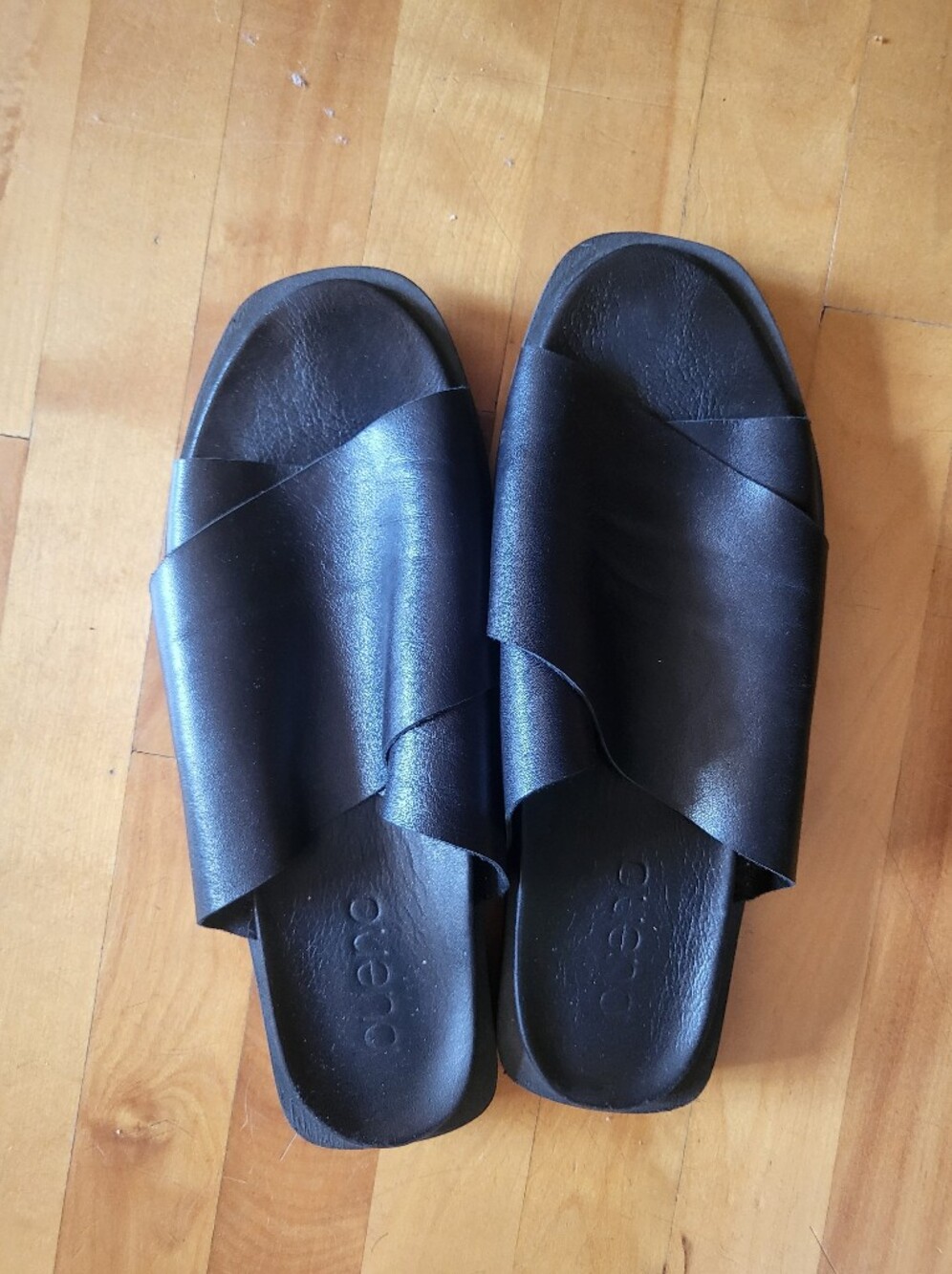 Bueno Black Leather Espadrille Slide Sandals